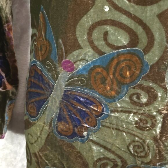 Velvet Butterfly Print Tunic Top Boho Embellished Long Sleeve Whimsical L - Picture 4 of 11